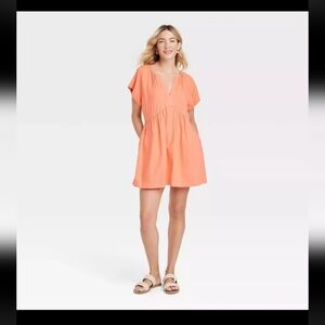 Universal Thread Tiered V-Neck Dress XL Short Sleeve Linen Blend Boho Cottage